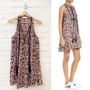 A.L.C || Hadley Silk‎ Floral Mini Dress Tassels Red Black 8